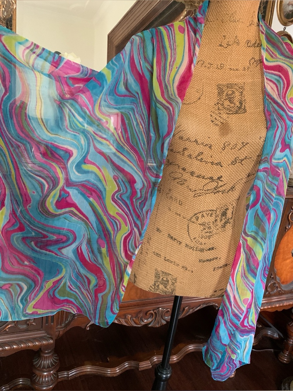 Vintage Boho Hoppie Abstract 60’s/70’s/80’s-inspired Silky Chiffon Scarf Shawl